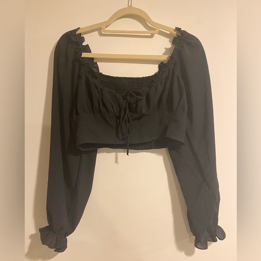 Frill Trim Bell Sleeve Ruched Bust Milkmaid Top